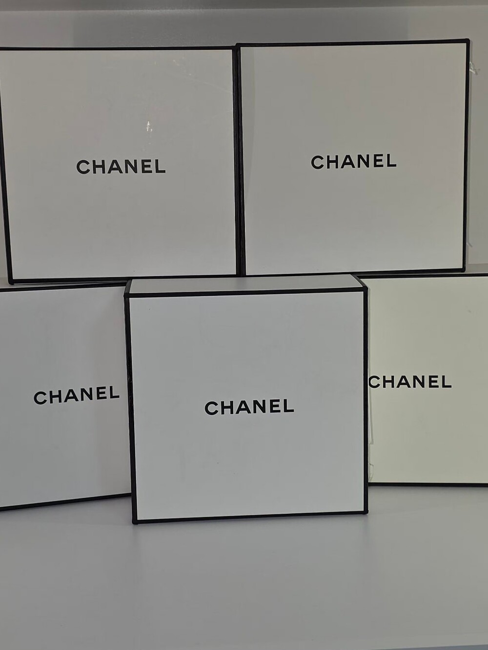 Authentic Chanel White Gift boxes W/ packaging Tissues- 5 Piece Set